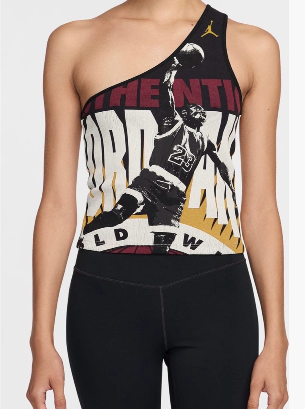 Jordan One-Shoulder Graphic Tank Top - Black/White/Gold/Burgundy